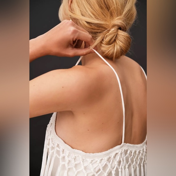 Anthropologie Long Fringe Bohemian Cami Tank Top in White size XS - Picture 4 of 7